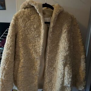 H&M Cream Teddy Jacket with Cozy Hood
